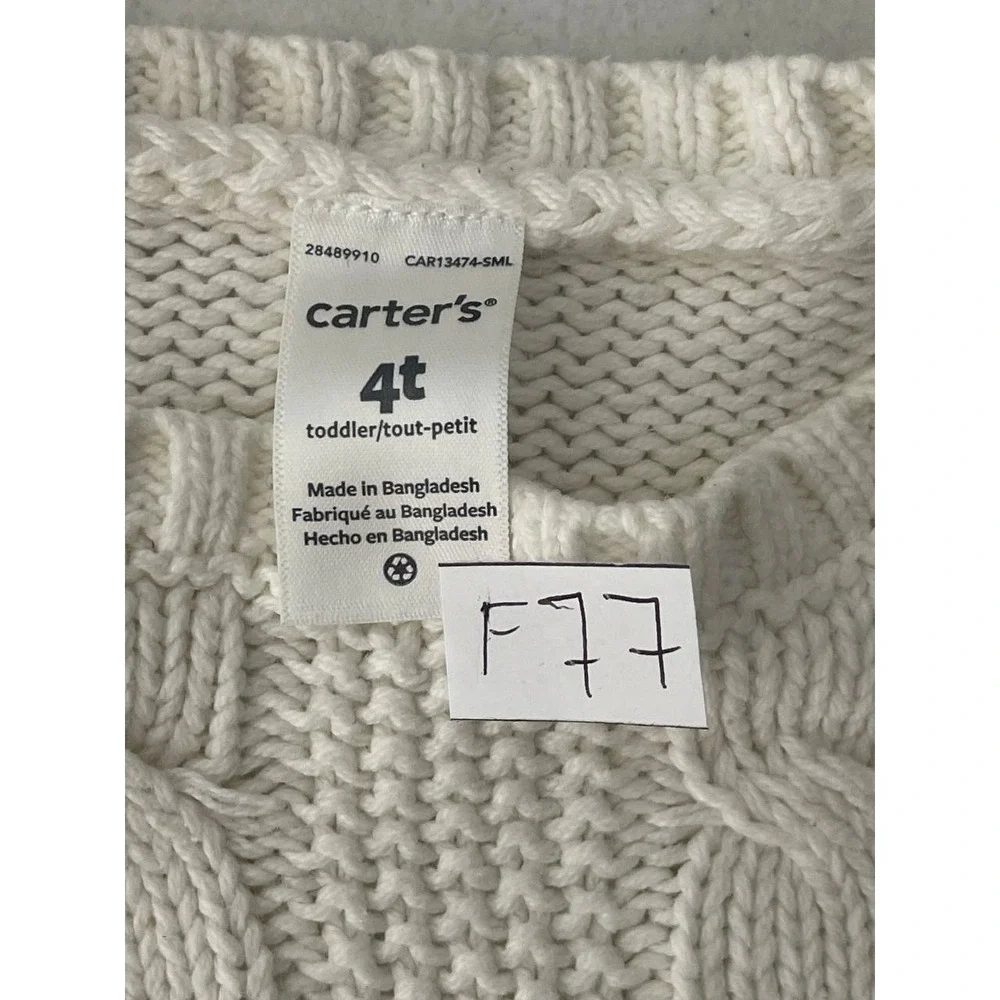 Carter's Little Girls Cable Knit Sweater Dress Sz 4T Ivory Cream Preppy‎ Clean